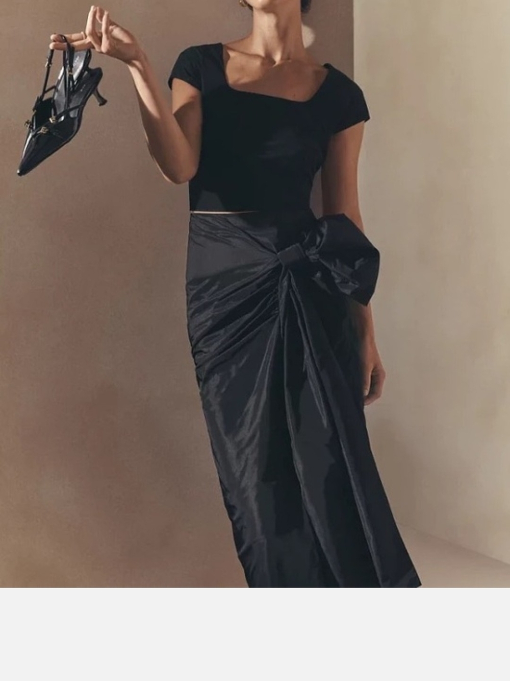 Ann Taylor Black Midi Skirt with Side Knot Detail